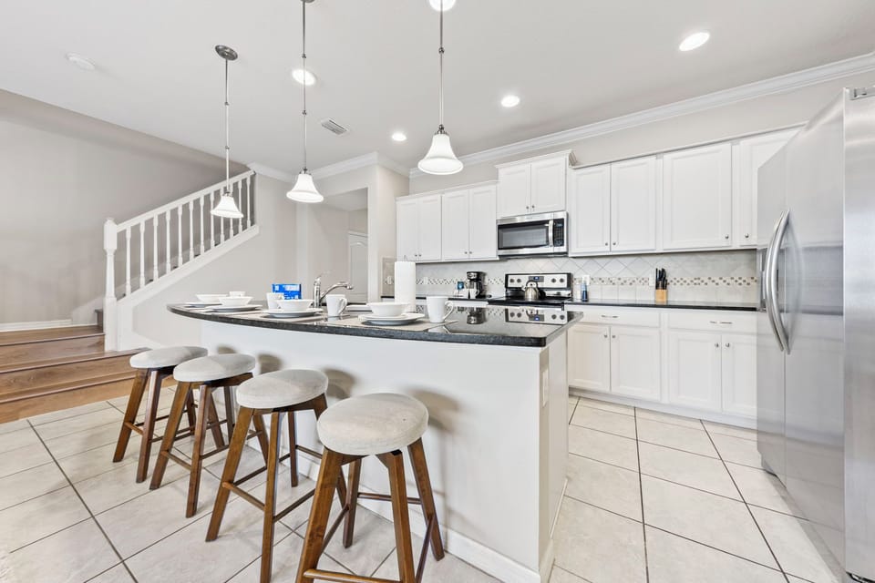 Stylish counters and bar seating.