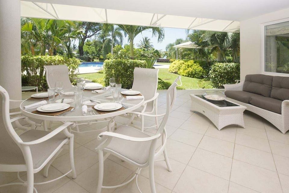 Breezy patio just steps away from pool