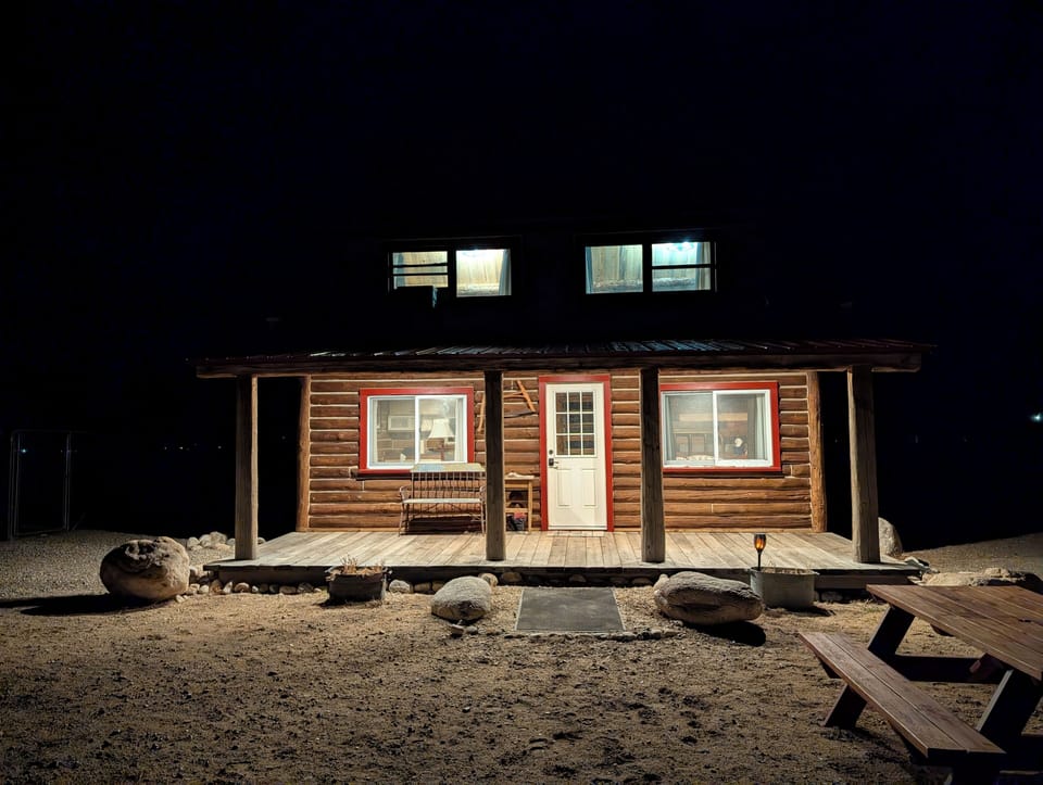 The night time view of the cabin