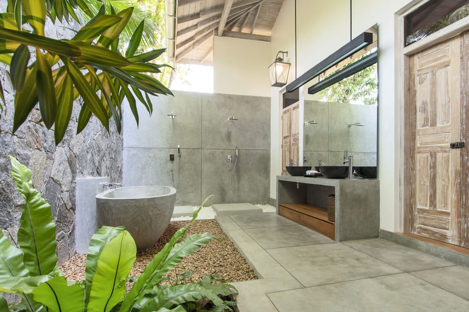 One Bedroom Villa with Pool | Bathroom | Designer toiletries, hair dryer, bathrobes, slippers