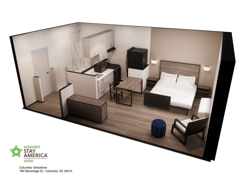 Studio, 1 Queen Bed, Non Smoking | Desk, iron/ironing board, free WiFi, bed sheets