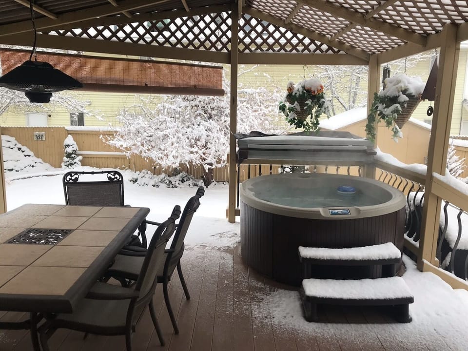 Outdoor Patio with Hot Tub, Snowy January Morning