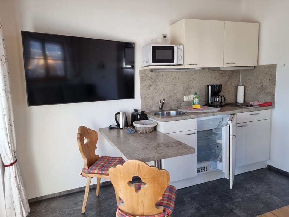 Apartment (1) | Private kitchen | Coffee/tea maker, full-size fridge, microwave, stovetop