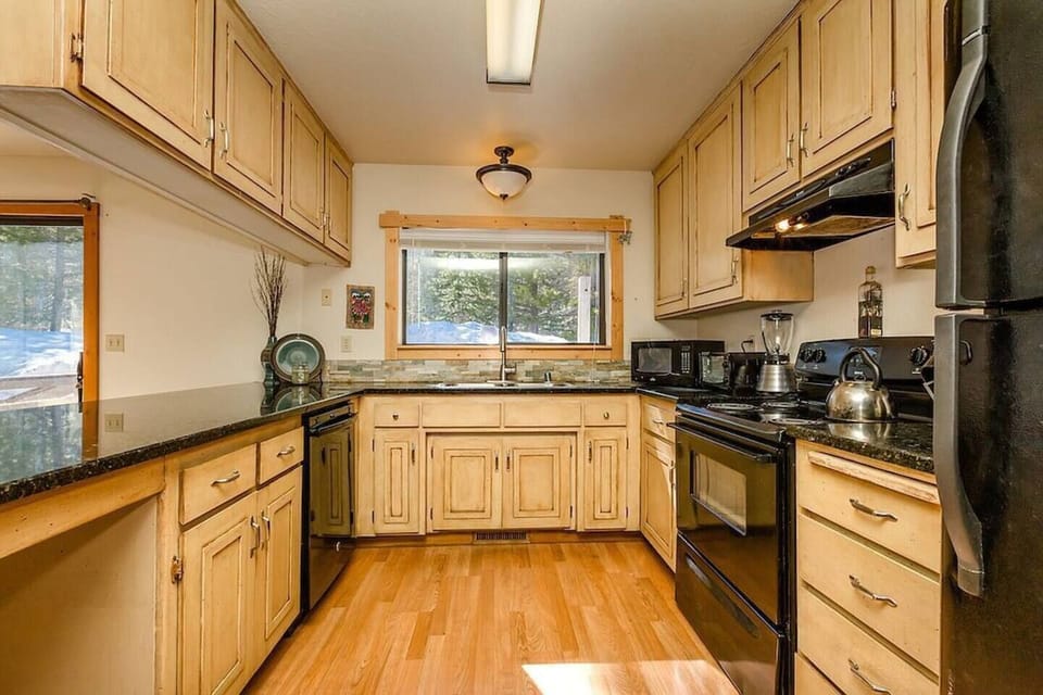 The kitchen features updated appliances.