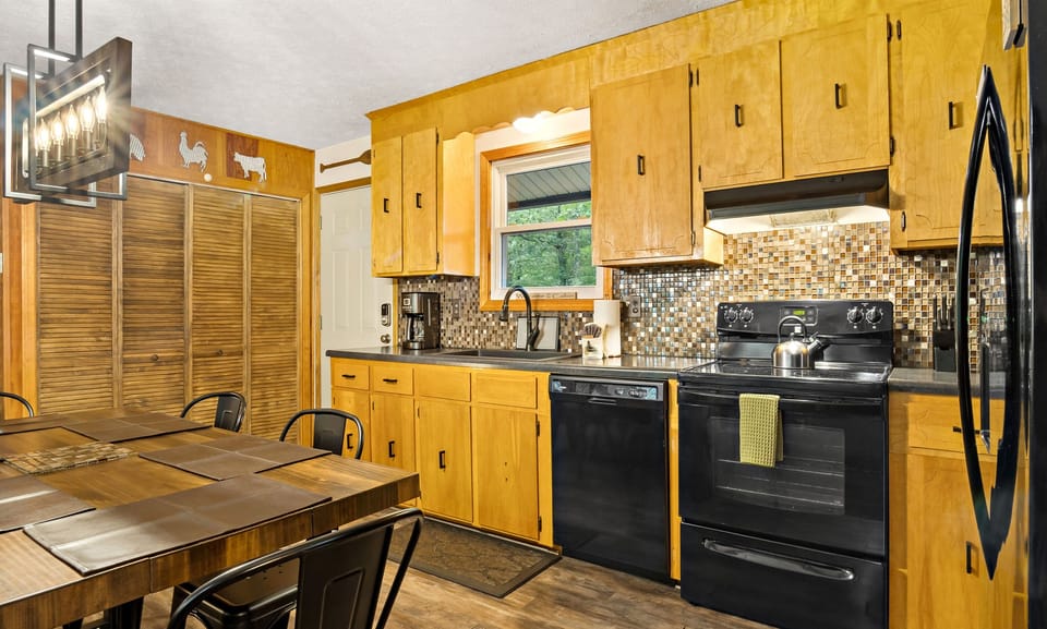 Sleek black appliances in the kitchen