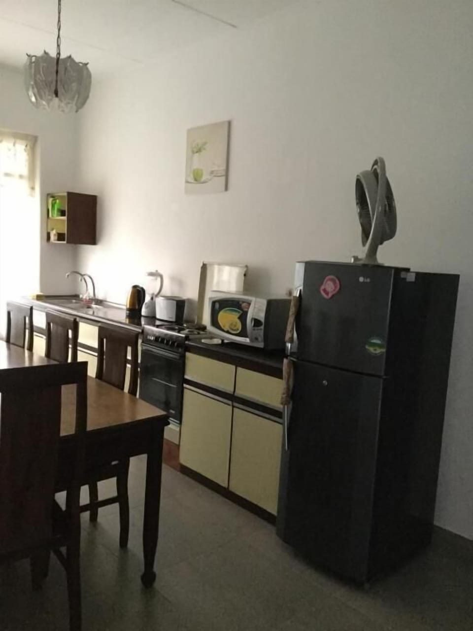 Full-size fridge, microwave, oven, stovetop