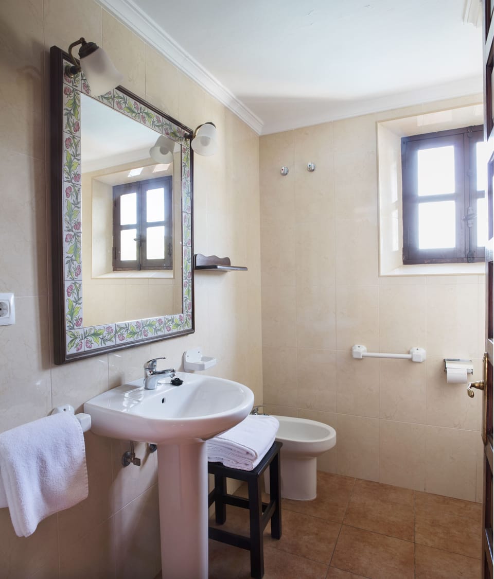 Free toiletries, hair dryer, bidet, towels