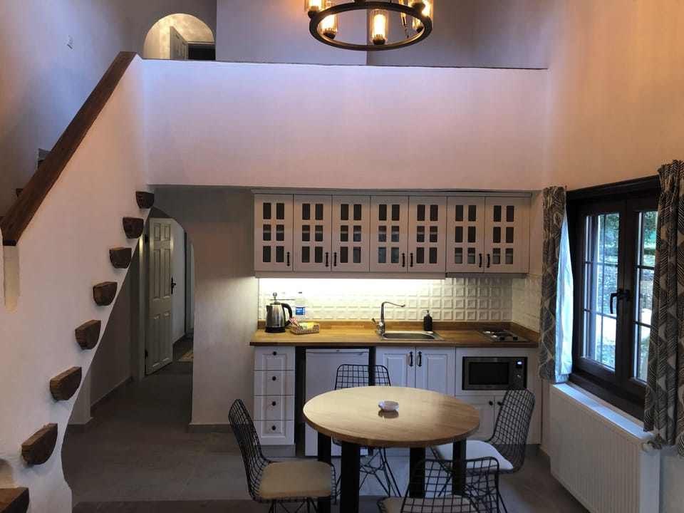 Deluxe Cottage | Private kitchen | Electric kettle, eco-friendly cleaning products, paper towels