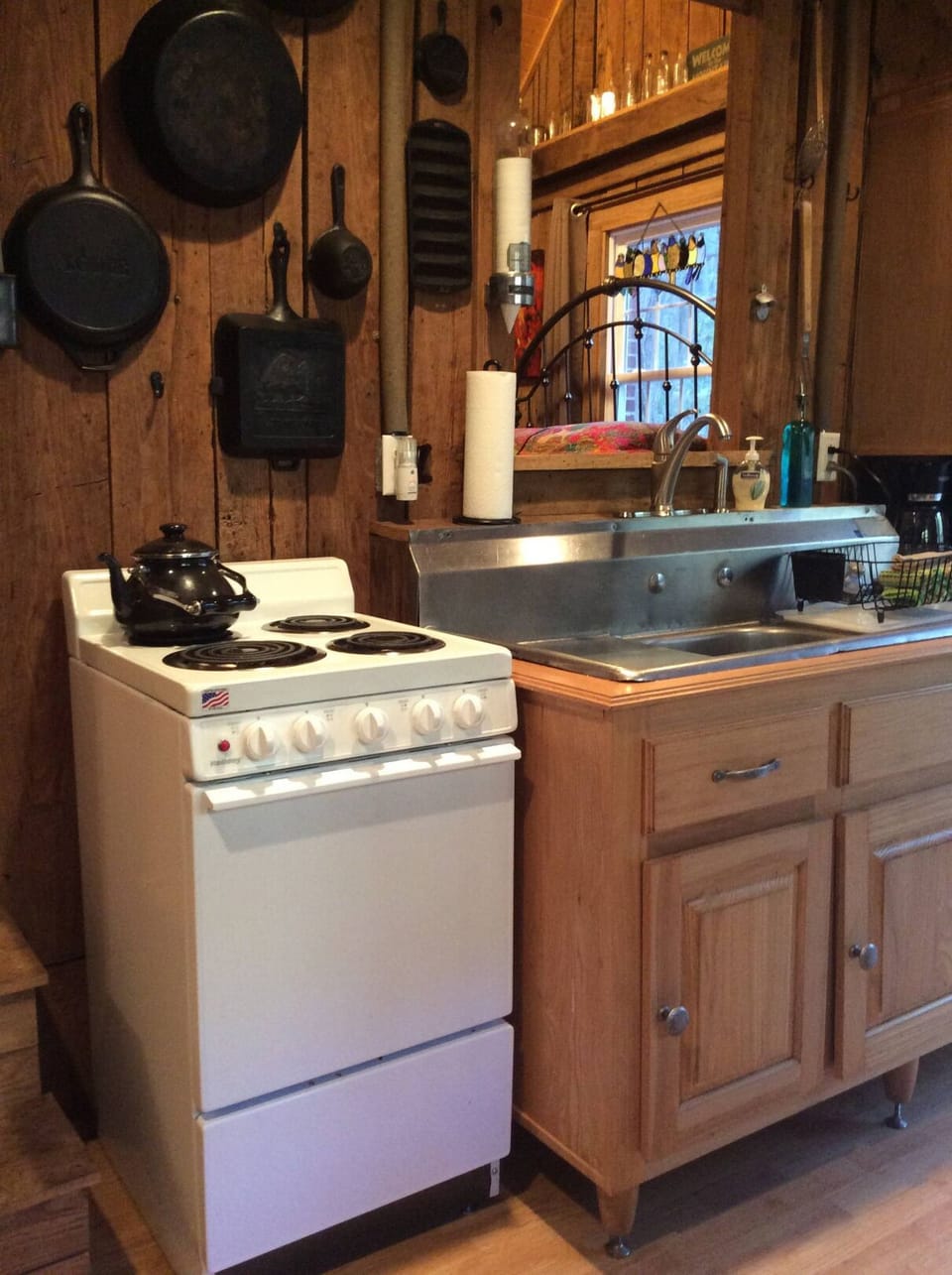Isn’t our stove cute ? Cast iron skillets for your use. 