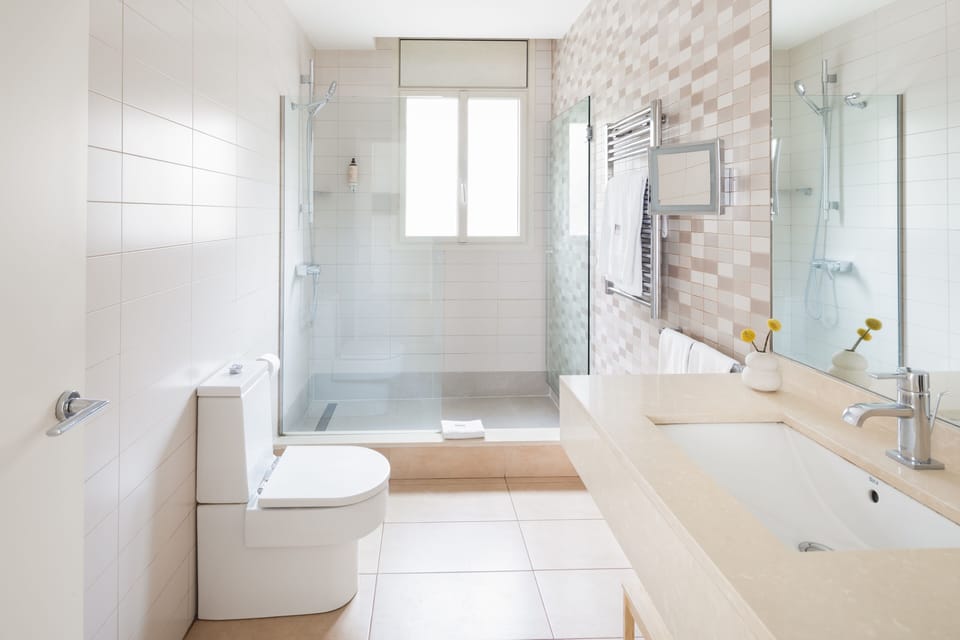 Shower, free toiletries, hair dryer, bathrobes