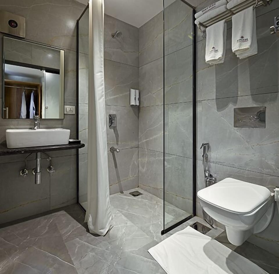 Deluxe Double Room | Bathroom | Shower, rainfall showerhead, free toiletries, hair dryer