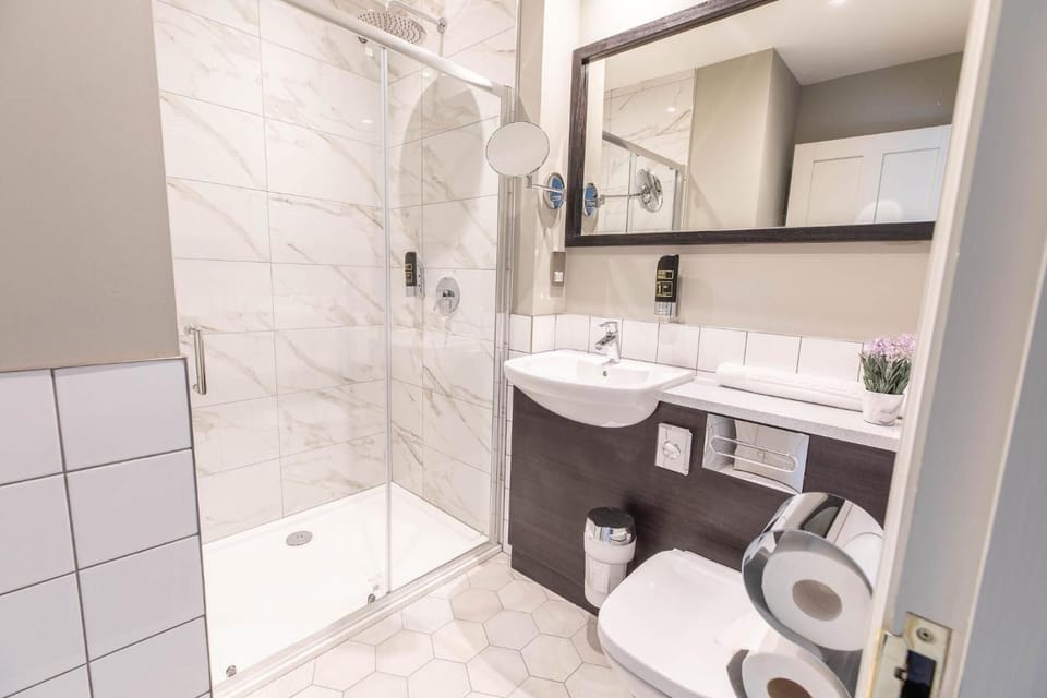 Deluxe Double Room | Bathroom | Designer toiletries, hair dryer, towels, soap