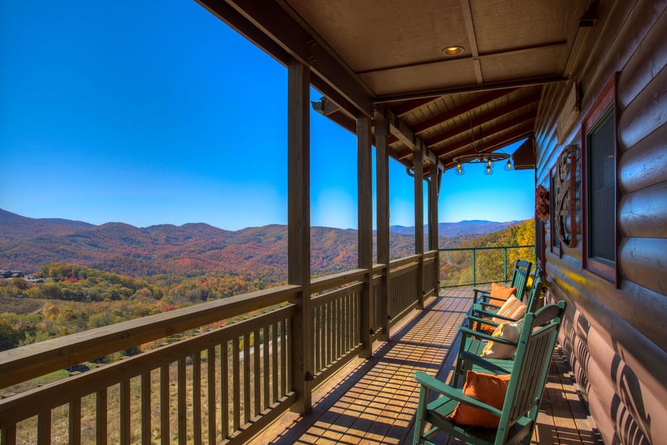 Incredible panoramic views from wrap-around porch and entry into cabin