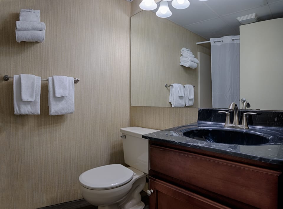Combined shower/tub, towels