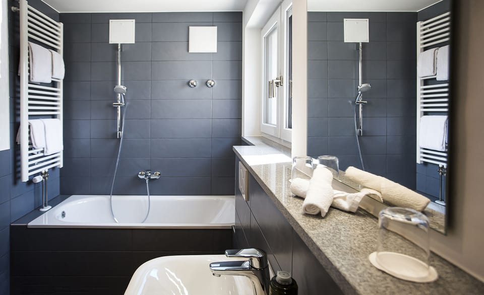 Suite | Bathroom | Shower, free toiletries, hair dryer, towels