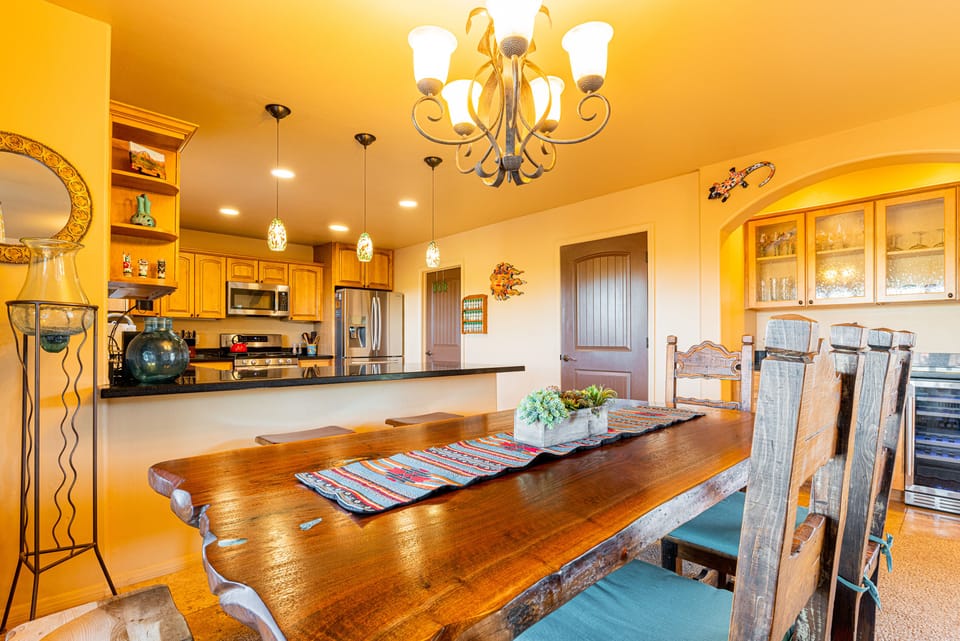 Kitchen with Bar Seating, Dining Area and Wine Bar