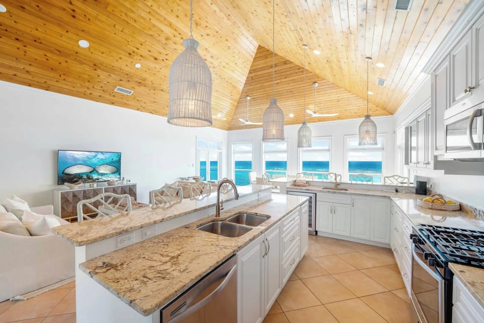 Kitchen with ocean views. 