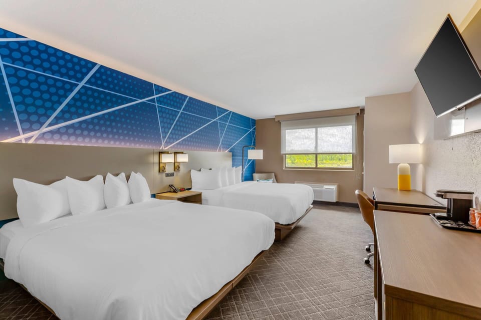 Room, 2 Queen Beds, Non Smoking | In-room safe, desk, blackout drapes, iron/ironing board