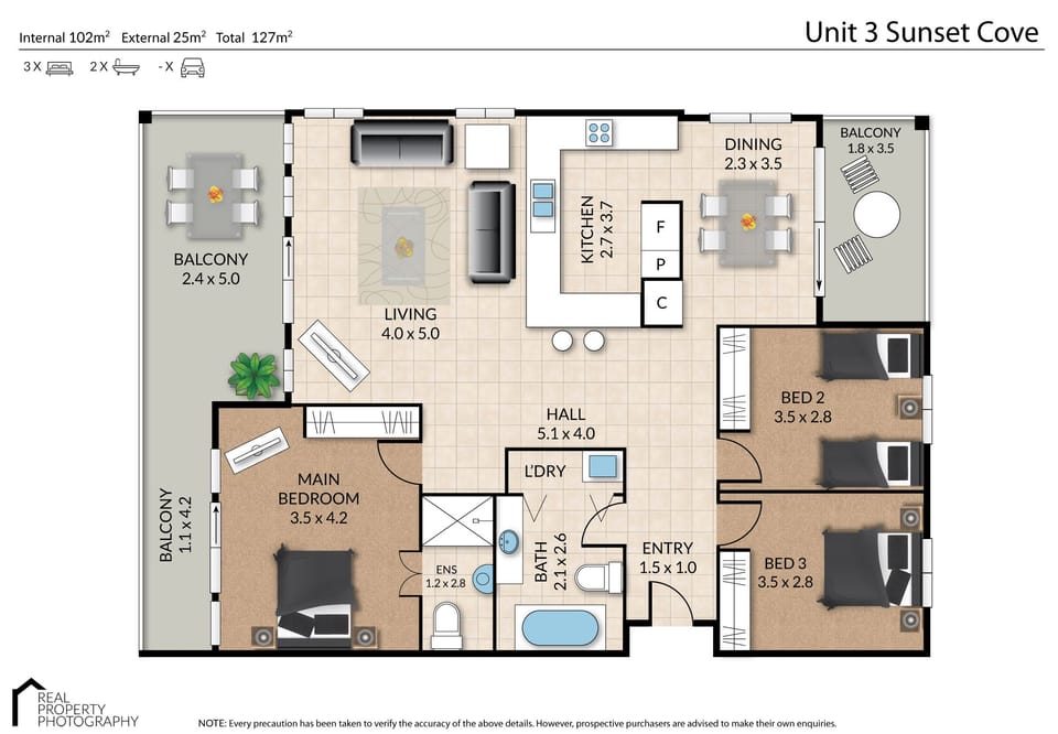Superior Apartment, 3 Bedrooms, 2 Bathrooms | Floor plan