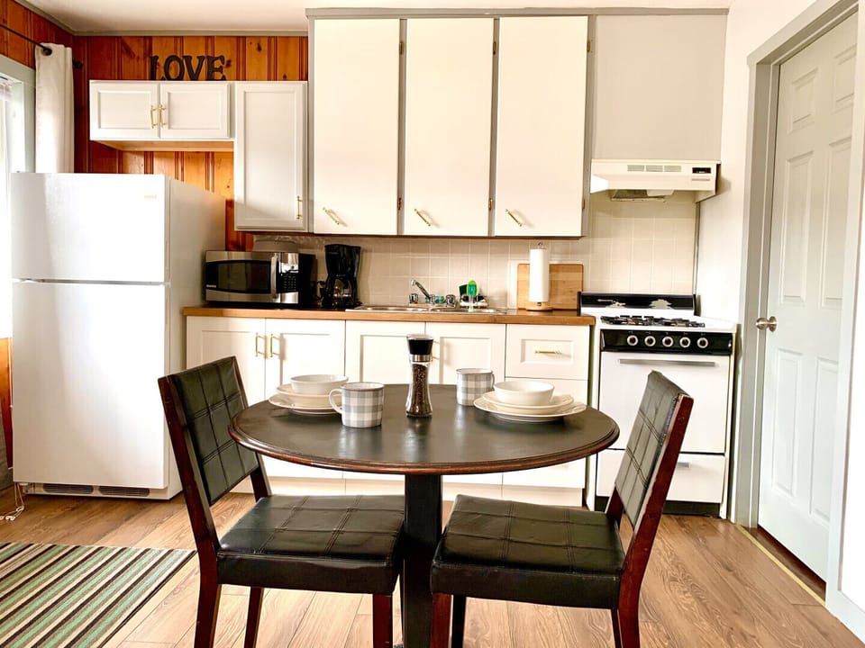 Enjoy a home cooked meal! The stove is a propane stove so it may take a minute to get started as the gas needs time to get to its destination.