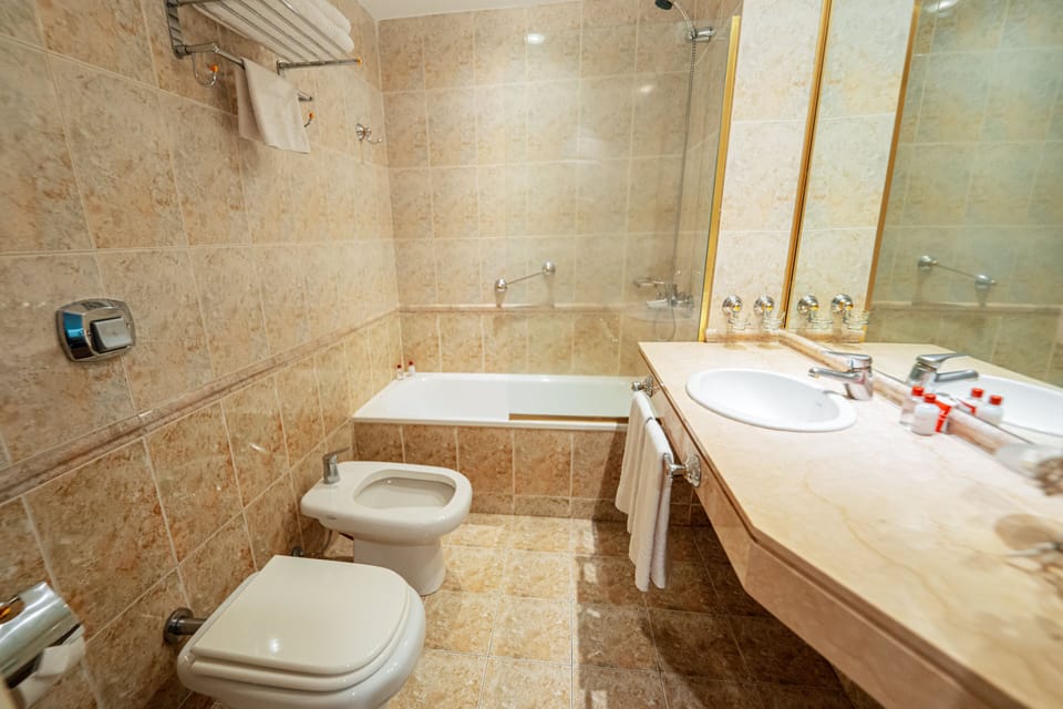 Bathtub, deep soaking tub, hair dryer, bidet