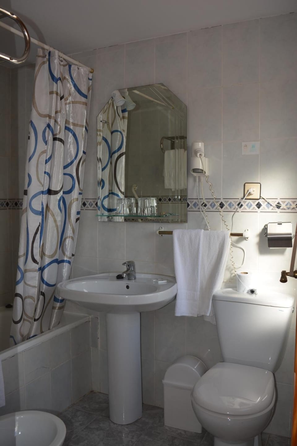 Hair dryer, bidet, towels