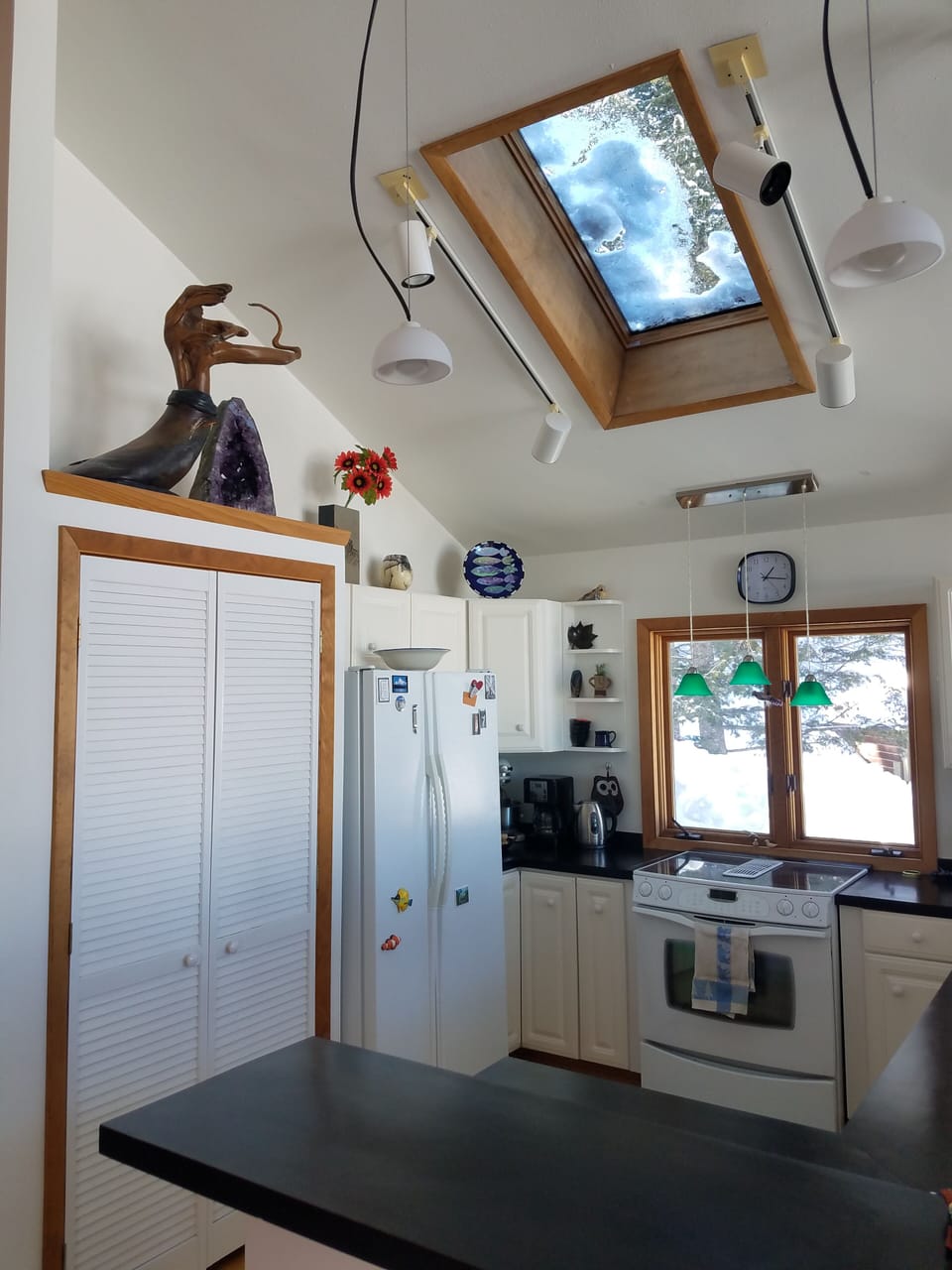 Skylight and pantry in kitchen.
