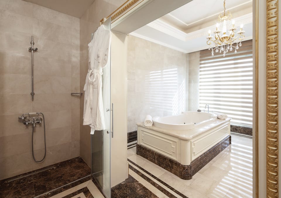 Separate tub and shower, spring water tub, rainfall showerhead
