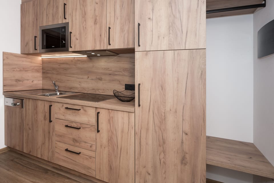 Fridge, microwave, stovetop, espresso maker