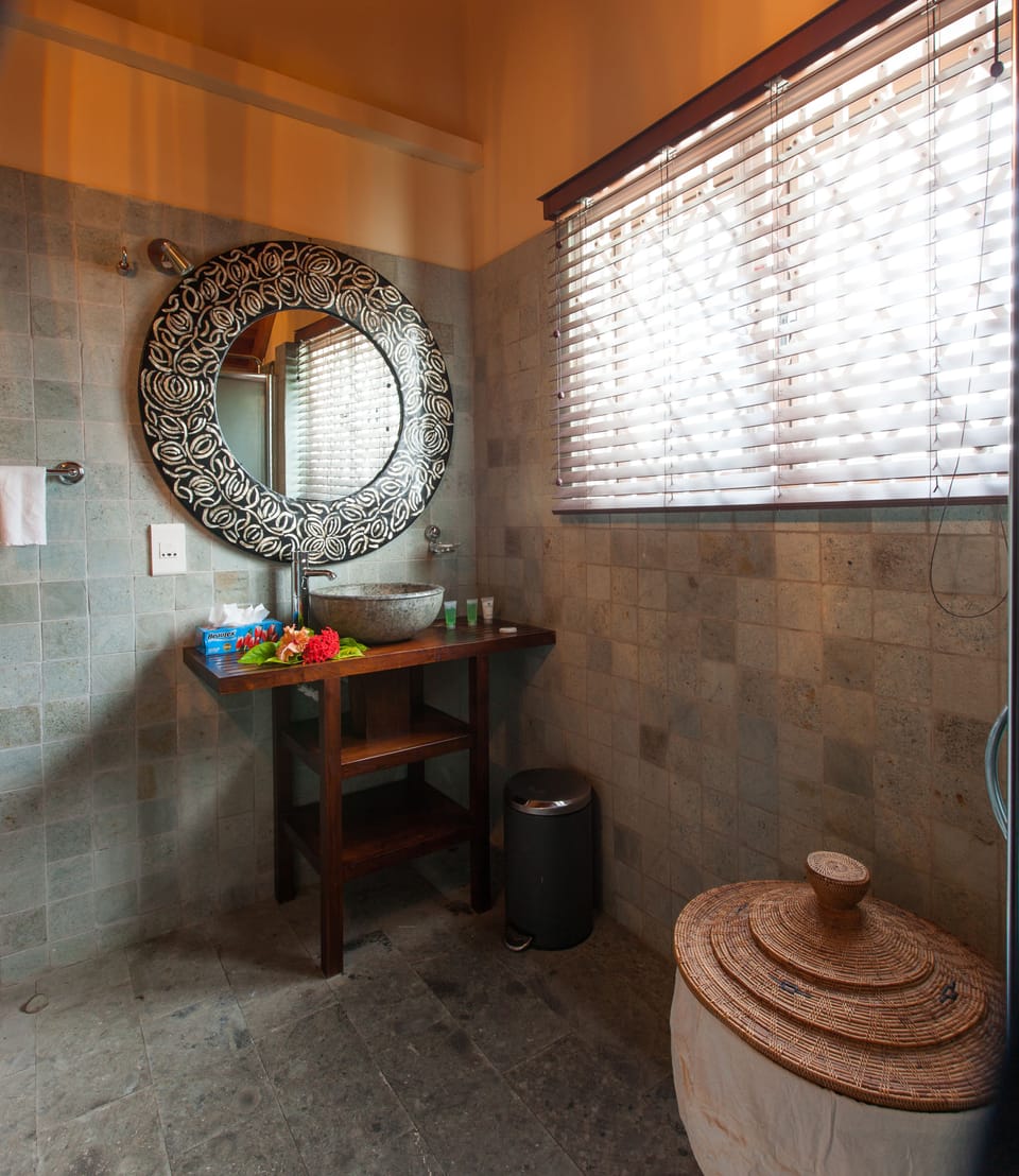 Shower, bathrobes, slippers, towels