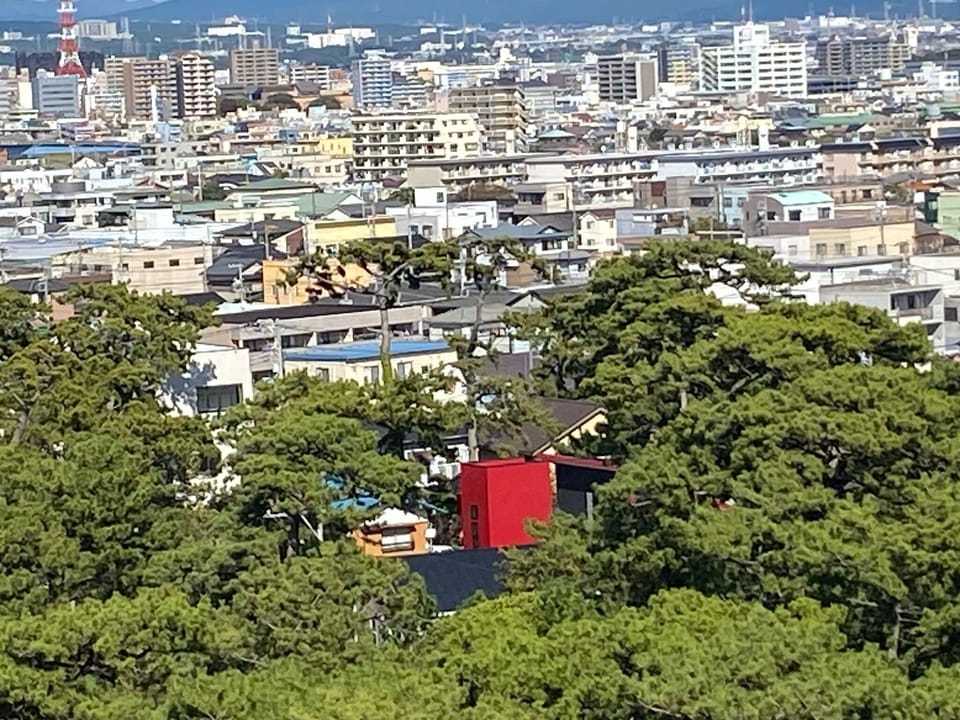 View of the house from the view (red building)