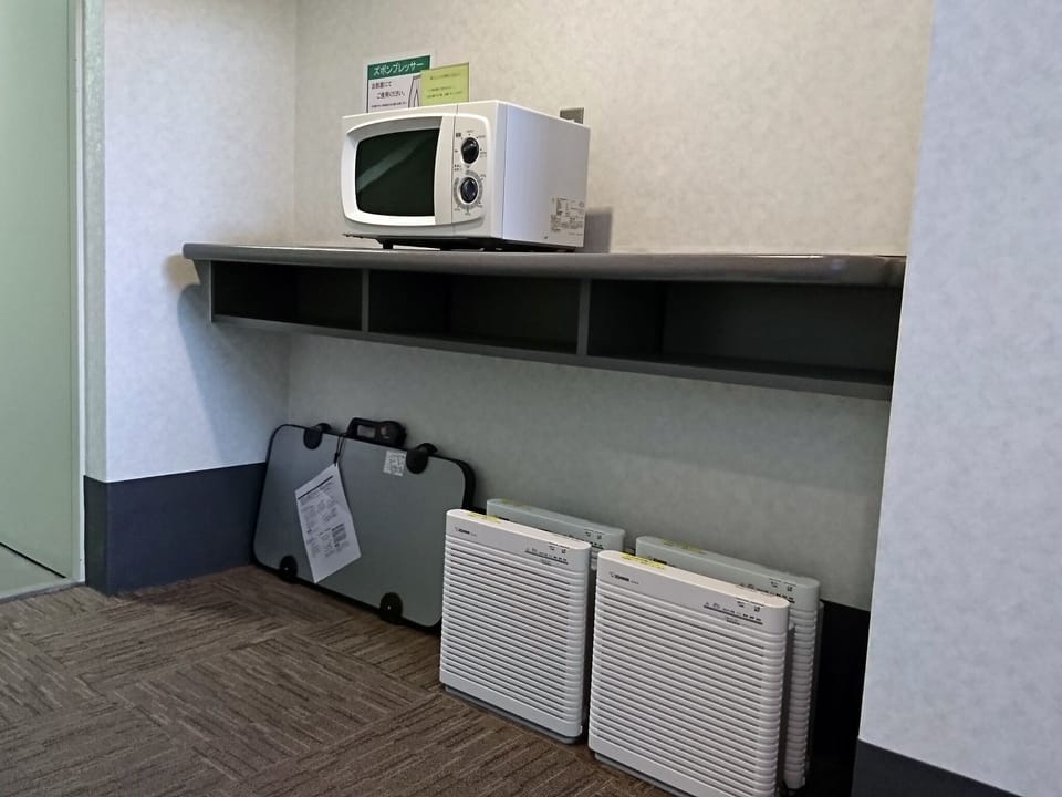 Microwave oven, trouser press, air purifier on each floor