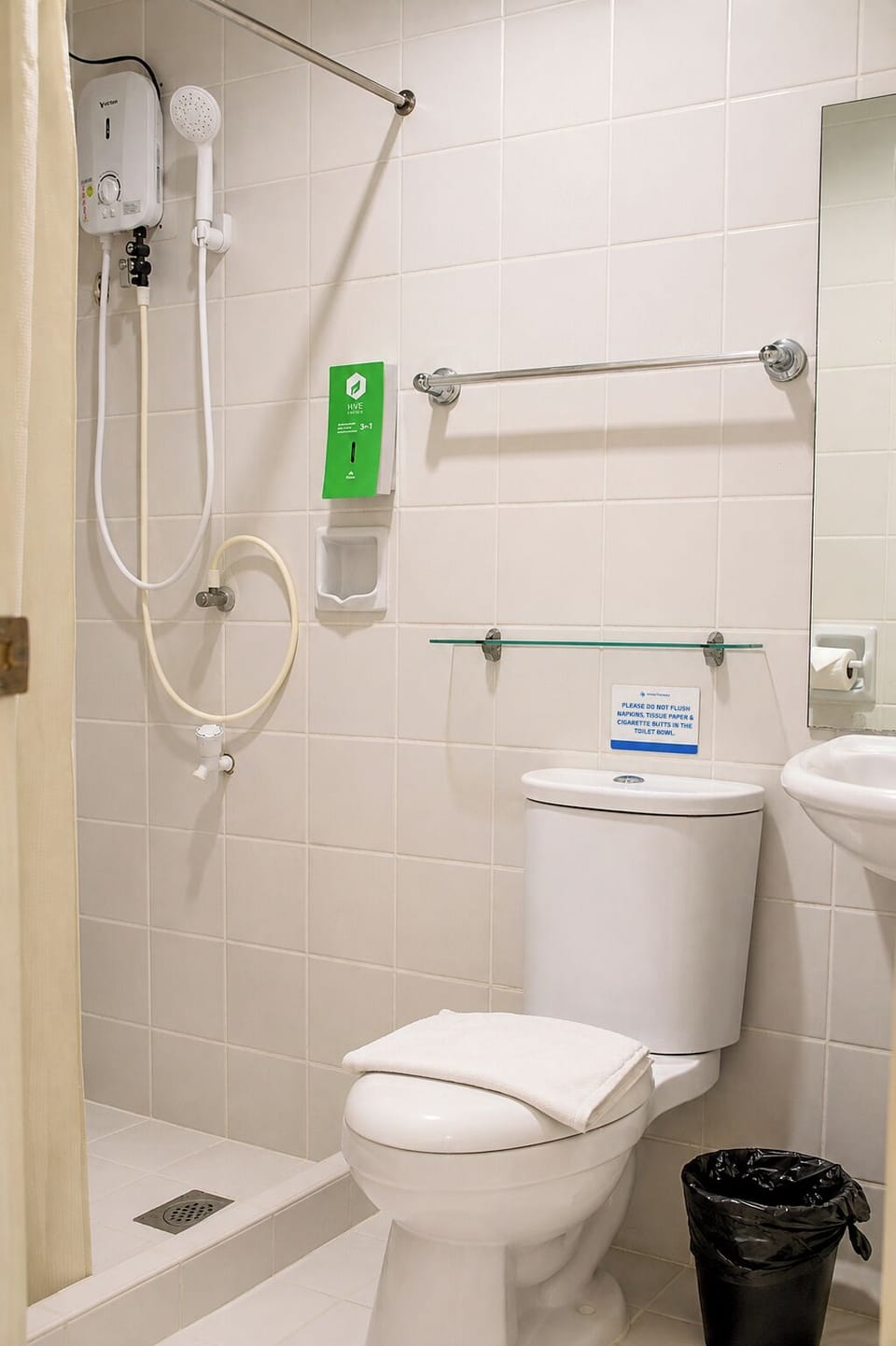 Shower, free toiletries, hair dryer (on request), towels