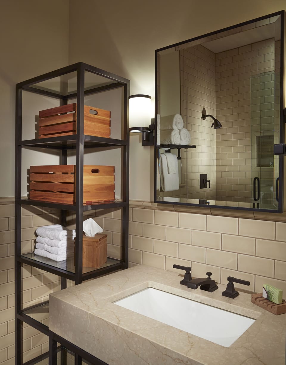 Lakefront Room, 2 Queen Beds, Balcony | Bathroom | Designer toiletries, hair dryer, towels, soap