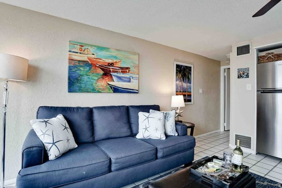 Full sofa-sleeper is great spot to unwind after beach time