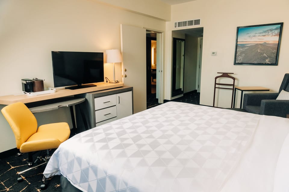 In-room safe, desk, iron/ironing board, cribs (free)