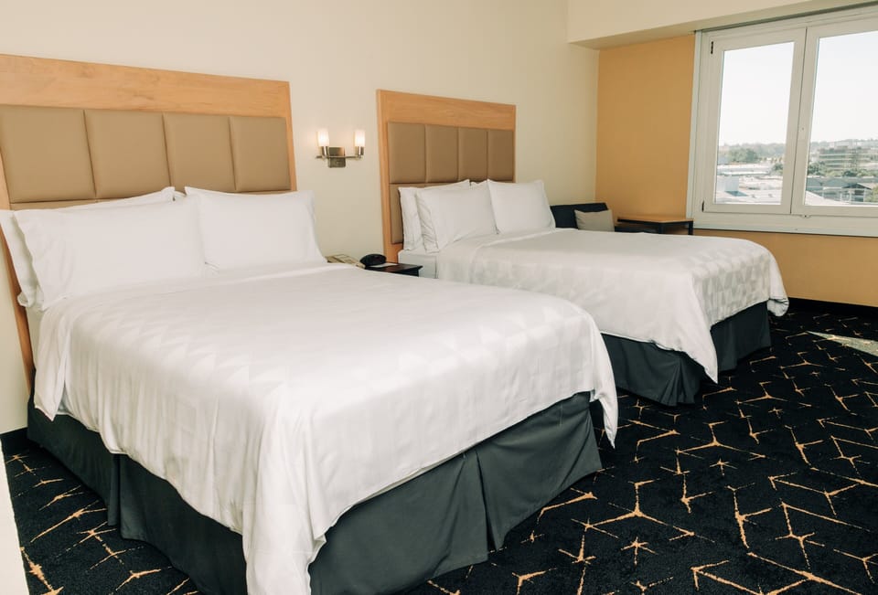 In-room safe, desk, iron/ironing board, cribs (free)