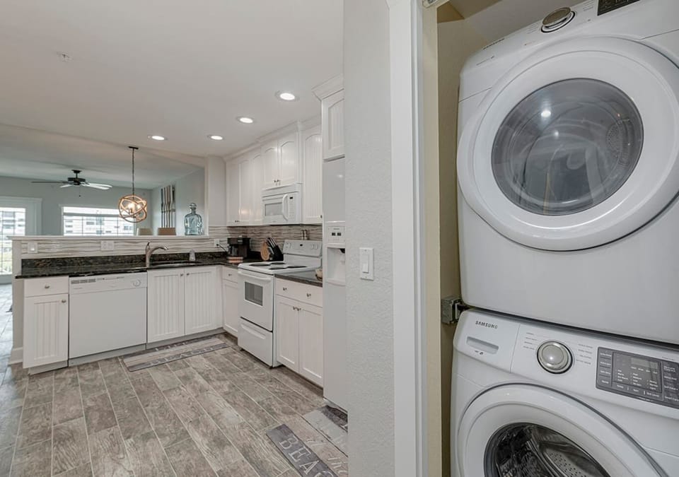 Unit has a full size stackable washer and dryer