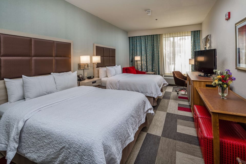 Two Queen Beds, Non-Smoking | In-room safe, desk, blackout drapes, iron/ironing board