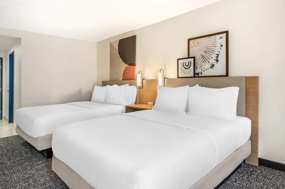 Room, 2 Queen Beds, Accessible (Hearing) | Desk, laptop workspace, blackout drapes, iron/ironing board