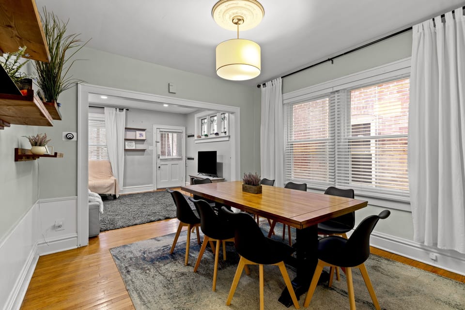 Solid wood dining room table excellent for communing, working or playing