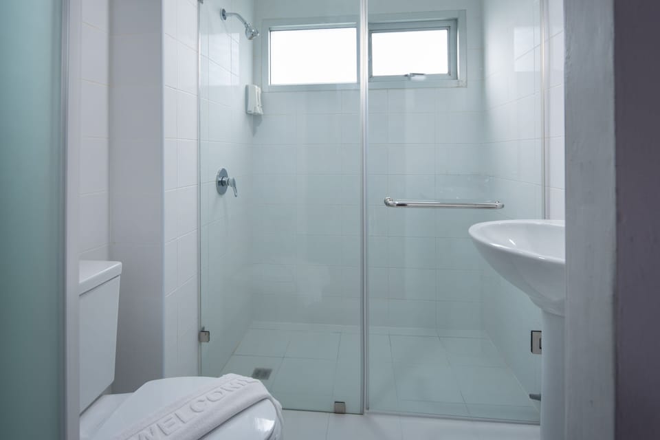 Shower, rainfall showerhead, free toiletries, bidet