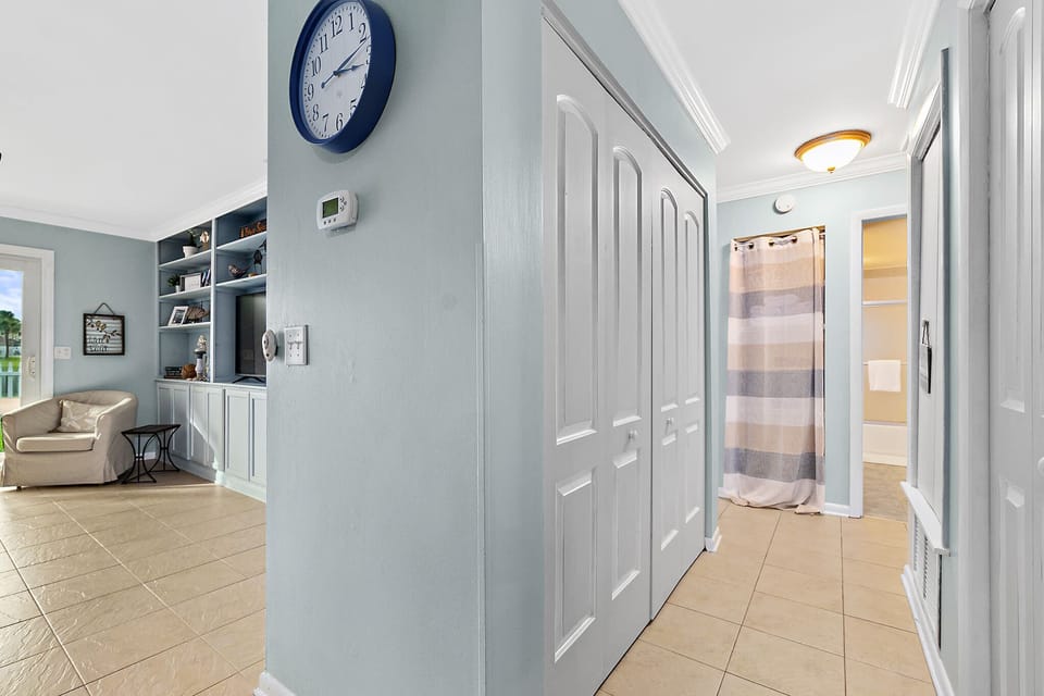 Hallway leading from the dining area back to the bedrooms and bathrooms