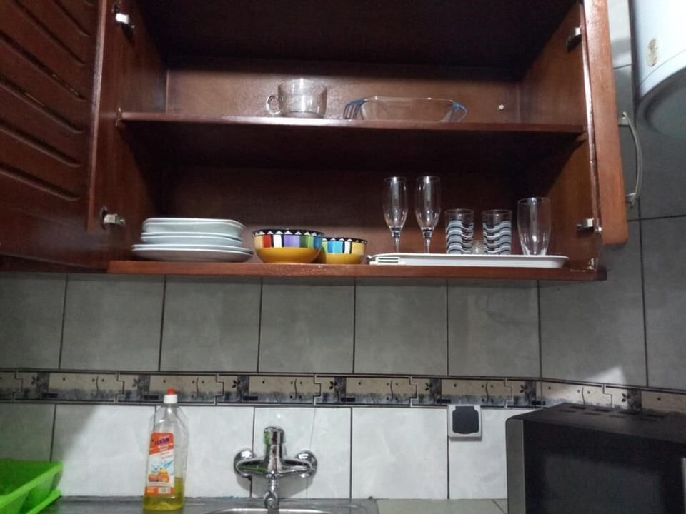 Espresso maker, coffee/tea maker, full-size fridge, microwave