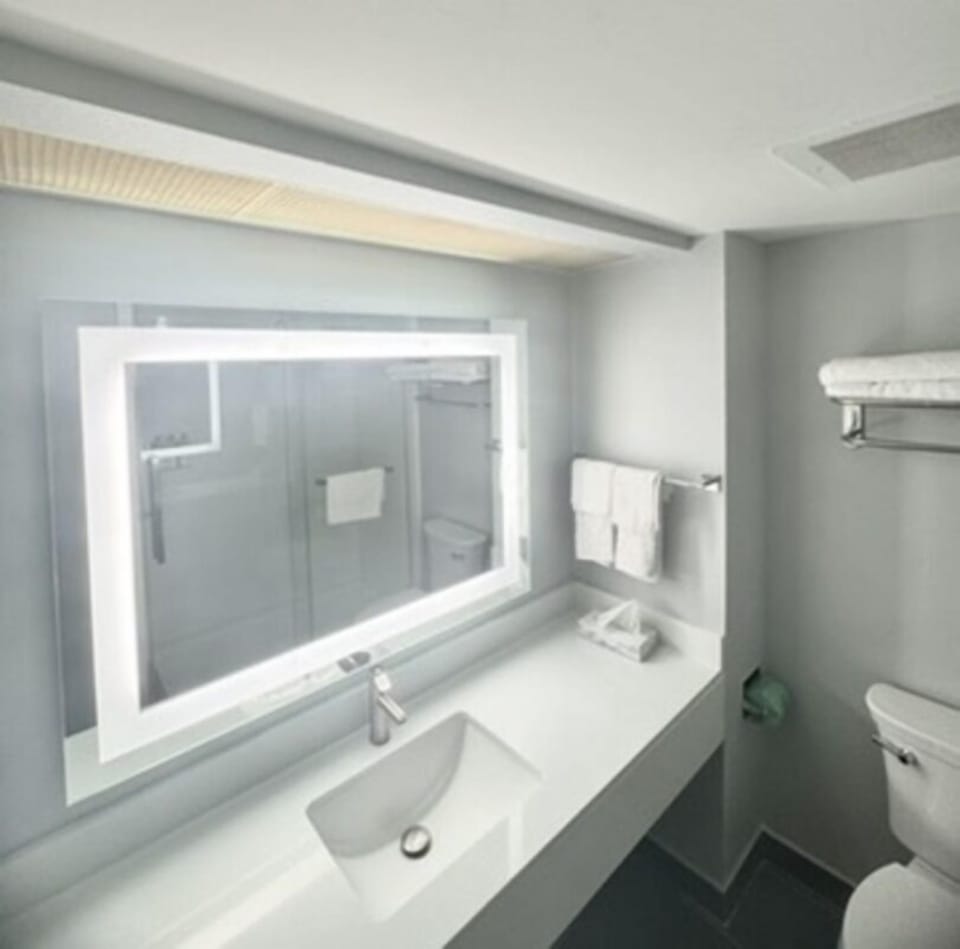 Shower, free toiletries, hair dryer, towels