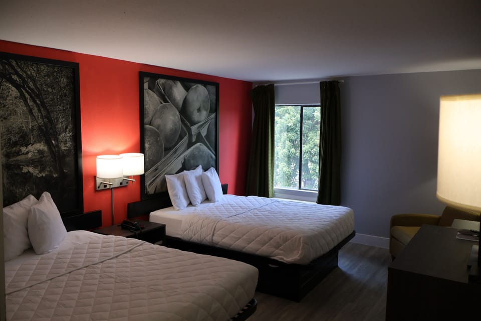 Double Room, 2 Queen Beds, Non Smoking | Premium bedding, down comforters, desk, blackout drapes