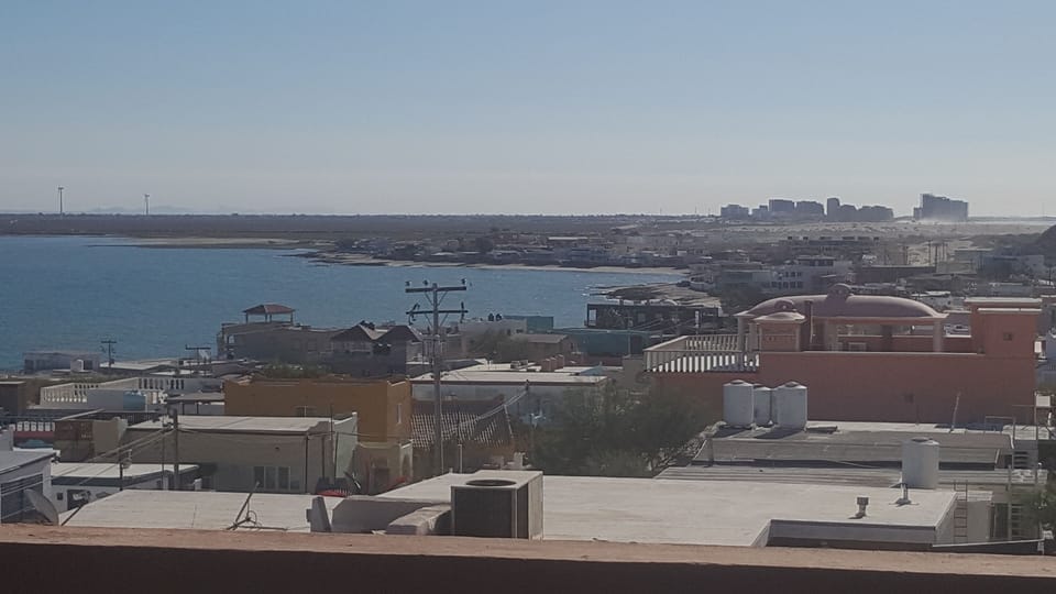 Cholla Bay  Looking Towards Hotels.
Close enough to see but not hear them.