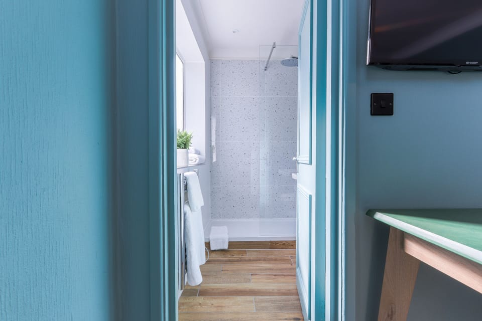 Combined shower/tub, eco-friendly toiletries, hair dryer, towels
