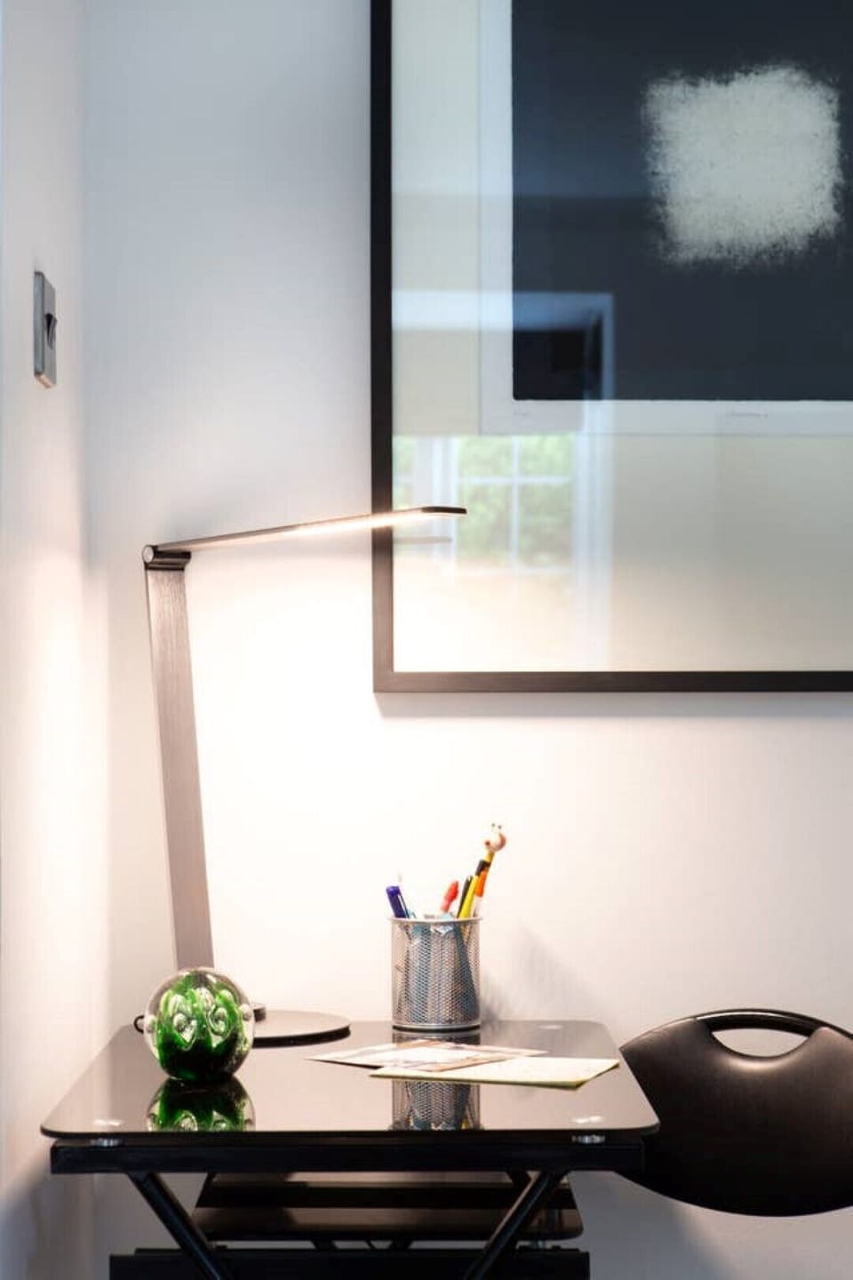 small desk in lounge