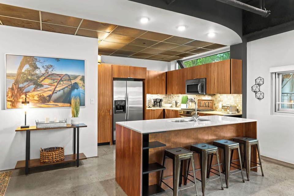 Enjoy a cup of coffee or tea in the corner coffee bar, equipped with a Keurig machine.